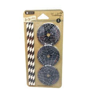 Halloween Mason Jar Spider Web Jar Jewelry Lids & Straws 6 Pieces